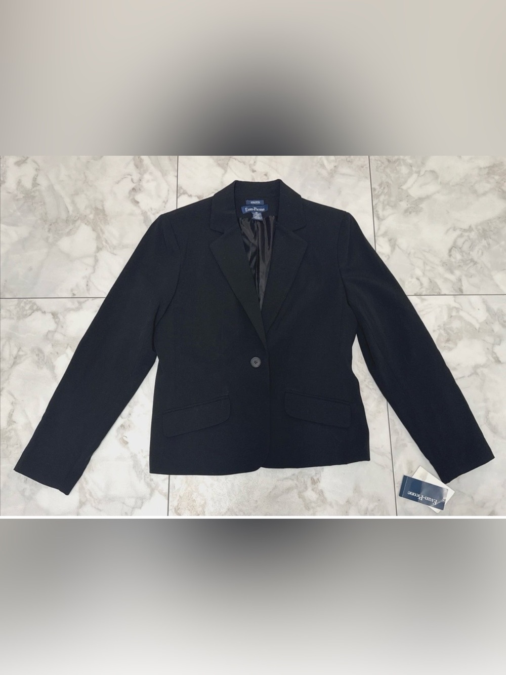 Evan Picone Blazer Womens 12 Stretch Black Lined Suit Jacket Career Notch NEW